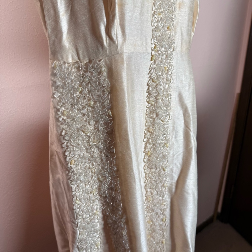 Art deco 1920 1940 Antique white beaded Sleeveless Formal midi flapper Dress - Picture 13 of 16